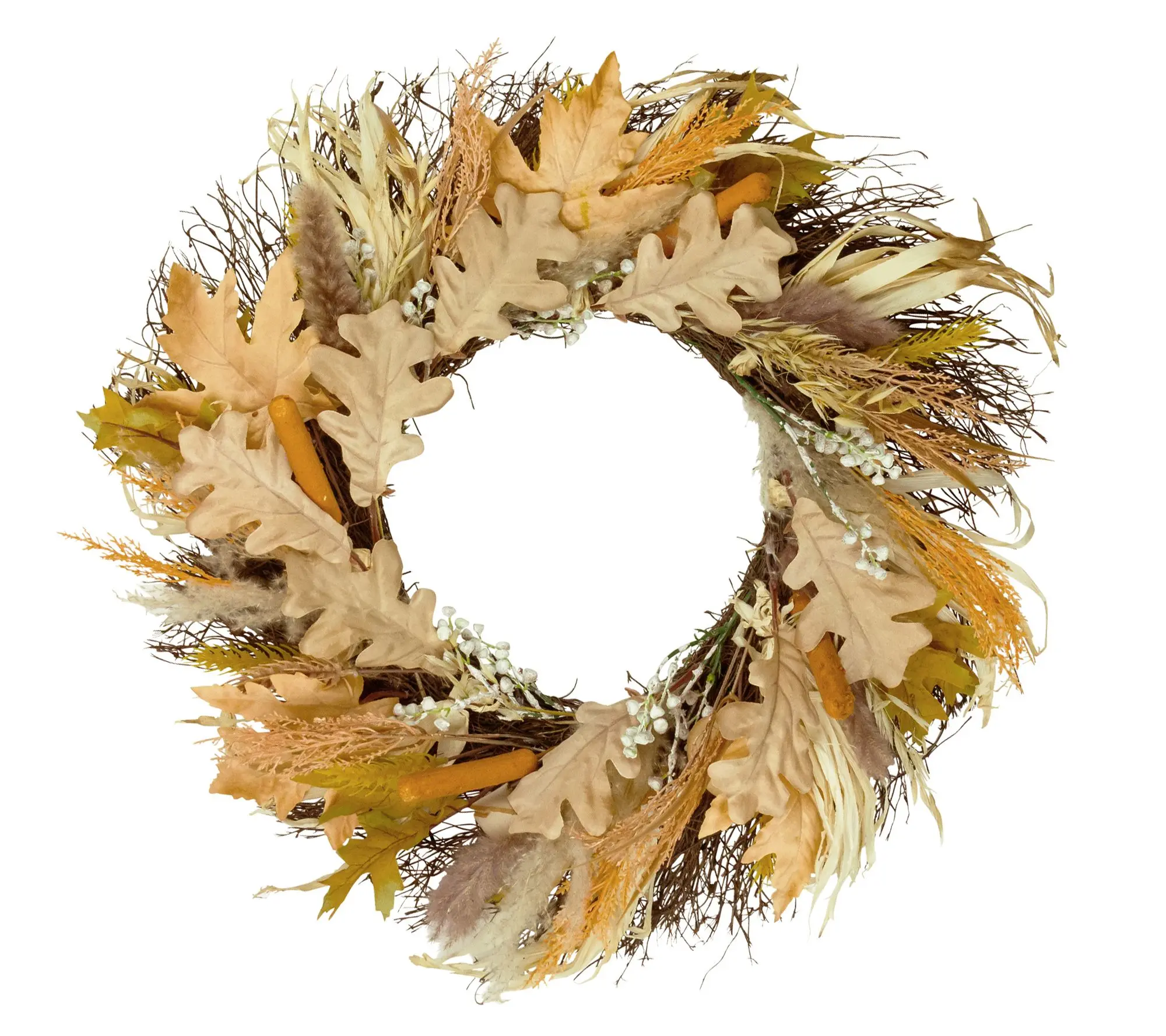 Northlight Cattail and Wheat Twig Fall Harvest Wreath 24"