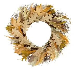 Northlight Cattail and Wheat Twig Fall Harvest Wreath 24"