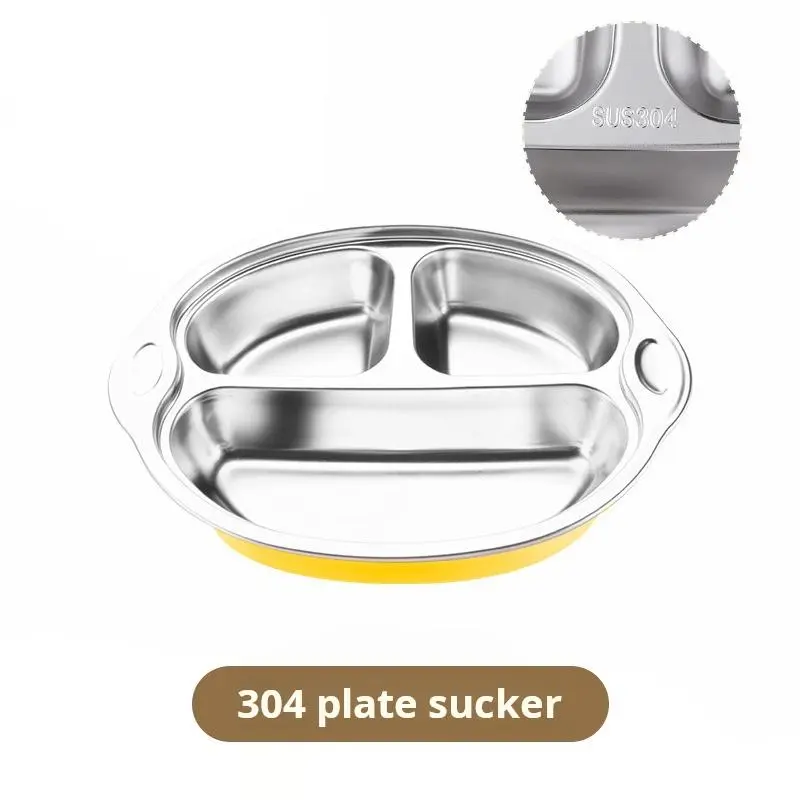 Stainless Steel Kids Plates Suction Plates Divided Baby Plates Toddler Plate, Ideal for Infant Baby-Led Weaning Bowls Non-Toxic Feeding Supplies Dishwasher Safe BPA-Free 100% Food-Grade(No lid)