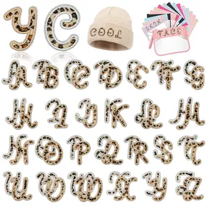 26-Piece Leopard Print Faux Fur Letter Embroidery Patches, Y2K Retro Style Iron-On Adhesive Backing, DIY Craft Supplies for Hats Sweaters Bags