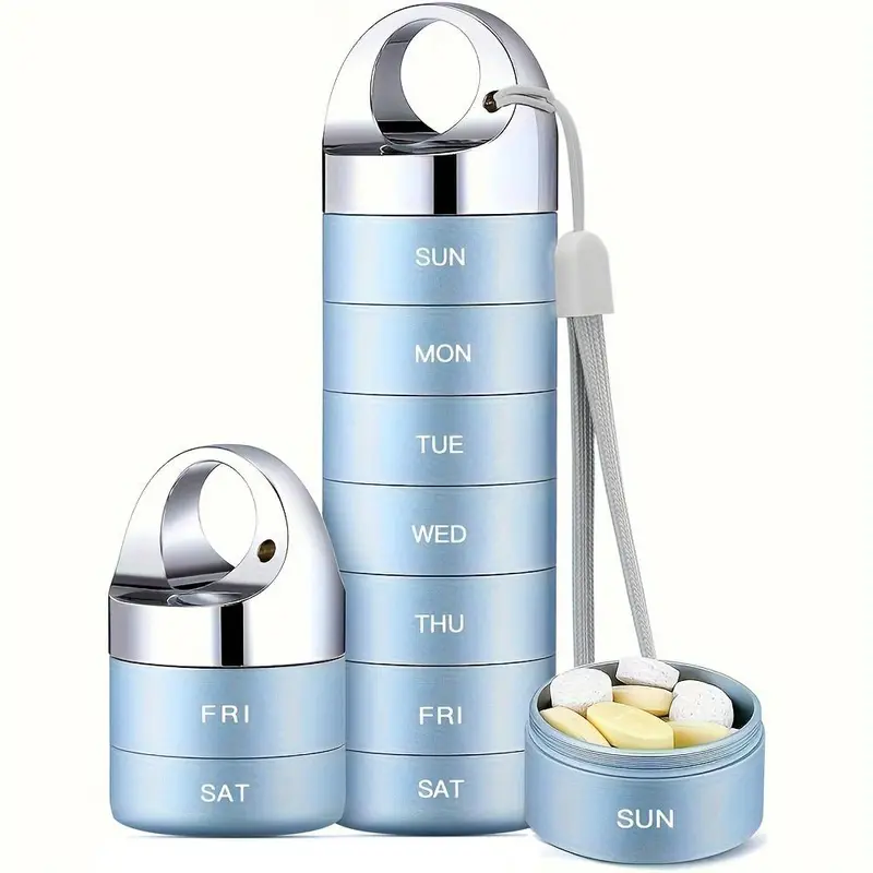 Portable Waterproof Pill Organizer, 1 Count Large Aluminum Alloy Container for Gift, BPA Free 7 Day Daily Medicine Organizer Holder for Vitamin, Fish Oil, Supplement
