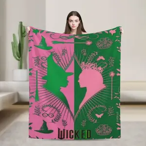 Evil Fantasy Flannel Blanket - Witch, Wizard, and Magic Symbols Pink and Green Double-Sided Full-Color Print - 280GSM Heavyweight - All-Season Soft Home Travel Throw Blanket, Halloween Christmas Gift - Machine Washable