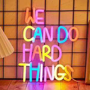 We Can Do Hard Things LED Neon Sign - USB Powered Decorative Plastic Neon Wall Hanging with Switch Control for Bedroom, Wedding, Party, Multipurpose Room Decor, Led Light Letters - Metal Finish, Non-Wireless