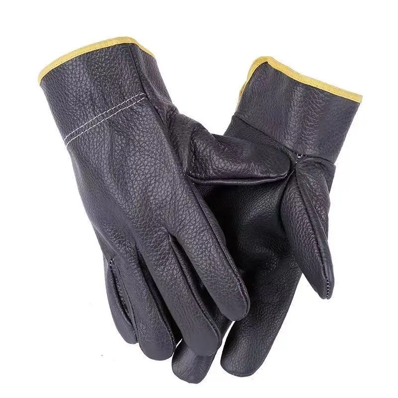 2 pairs of durable gardening gloves, leather gloves, work gloves, uniform size, handling gloves, scratch-resistant PU leather gloves, suitable for both men and women, welding gloves, random colors, Neutral Fit, Scratchproof