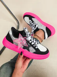 Women's Fashion DIY Detachable Glitter Stars Sneakers, Trendy Sneakers, Low Top Casual Sports Shoes, Breathable Soft Eva Sole, Perfect for Christmas Gifts