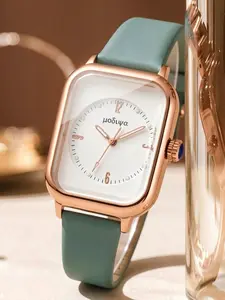 Elegant Strap Small Square Watch, Rose Gold Case, Simple Digital Dial, Soft Silicone Band, Waterproof Casual Quartz Wristwatch