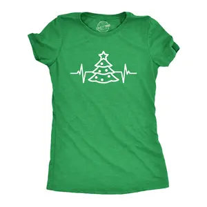 Womens Christmas Tree Heart Beat T Shirt Funny Cool Xmas Party Tee for Ladies Funny Womens T Shirts Cute Vintage Fashion Casual Ladies T-Shirt Gift Christmas Tops for Women Women's Novelty Tees Green