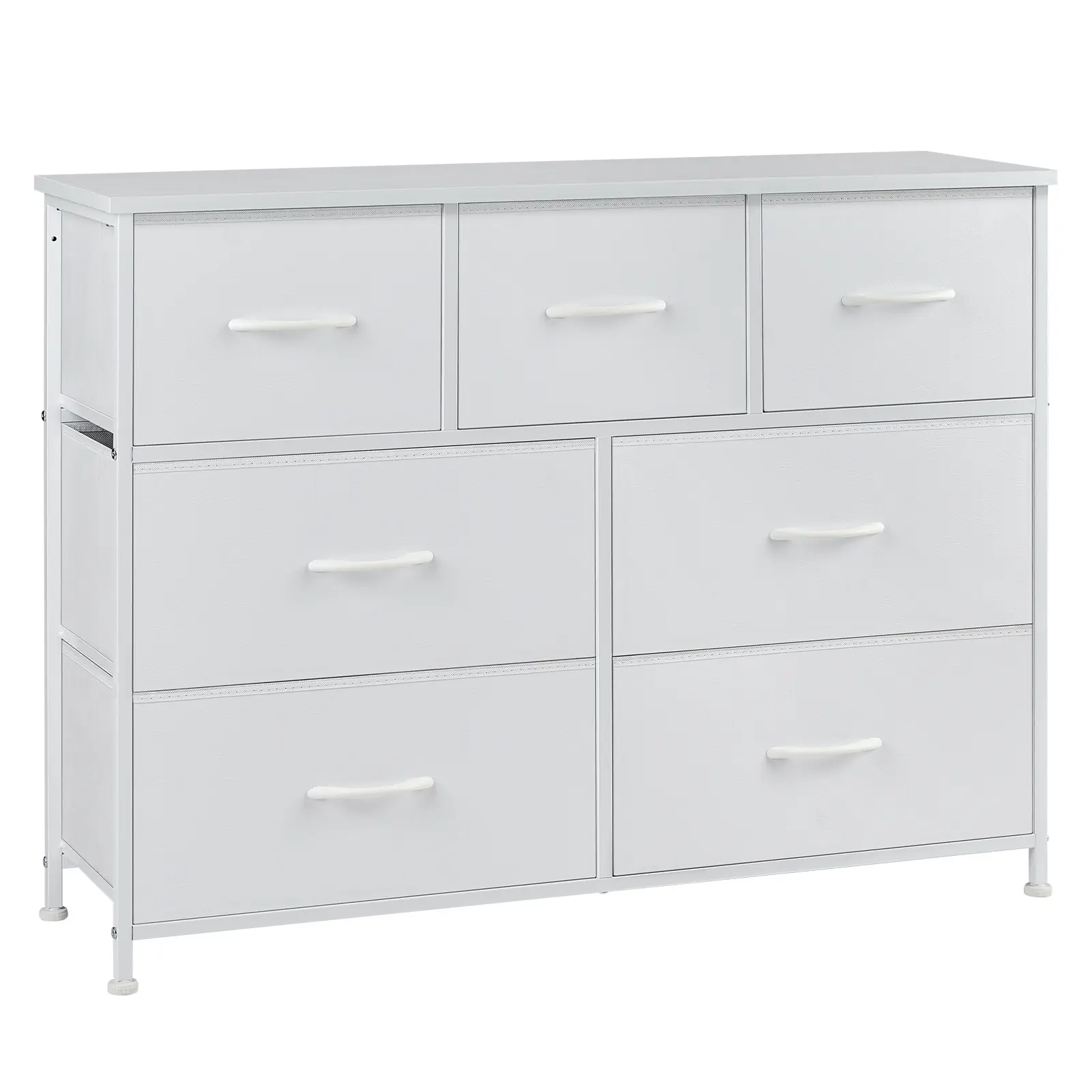 DUMOS 7 Drawers Fabric Bin Storage Organizer - Tall Steel Frame Modern Neutral Multifunctional Cabinet, Dressers, Drawer Chest Sideboard, Bedroom Room Organization Indoor Furniture, Multifunctional Storage Cabinet, Bedroom Dresser