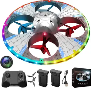 Mini Round Foam RC UFO Drone with Camera - FPV Quadcopter, Multi-Color LED Lights (Color Switching), 360° Flips, Speed Adjustment, Beginner-Friendly, Remote Control Included