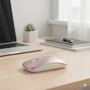 Wireless Silent Mouse Ultra Thin Lightweight Portable 2.4G Fast Transmission RGB Custom Lighting Gaming Office Dual Mode Multi Device Compatible Laptop Desktop Tablet Plug and Play USB Receiver Magnetic Storage Anti-Loss