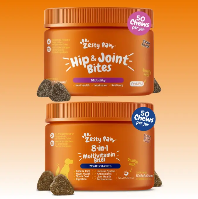 Fresh Paws Daily Vitality & Mobility Bundle (50ct Peanut Butter Multivitamin Bites + 50ct Bacon Hip & Joint Bites)