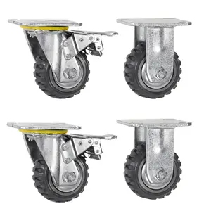 XtremepowerUS 4 Pack 4 Inches Caster Wheels Locking Casters with Brake Swivel Solid Polychloride Wheels for Secure Stable Ride