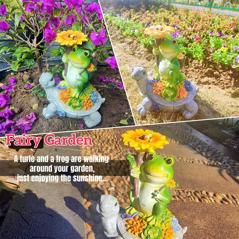 Solar Garden Statue Fairy Animal Figurine Light for Outside Outdoor Decorations Resin Turtle Statues Pathway Light for Patio Yard Lawn with Sunflower and Succulent Details