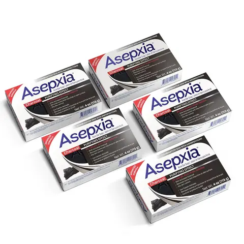 Asepxia Activated Charcoal Acne Treatment Bar Soap - 5 Pack, 4 oz Each, Salicylic Acid, Cleanser for Oily Skin, Pore Purifying, Oil Control, Deep Cleaning Acne Treatments