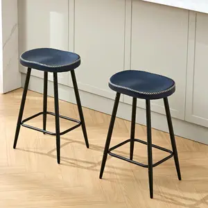 FIRAVOE Bar Stools Set , Modern 24" Counter Height Bar Stools, Faux Leather Backless Saddle Stools for Bar, Kitchen, Dining Room