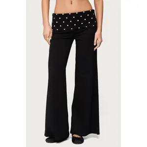 Edikted Women's Petite Reeva Polka Dot Foldover Pants