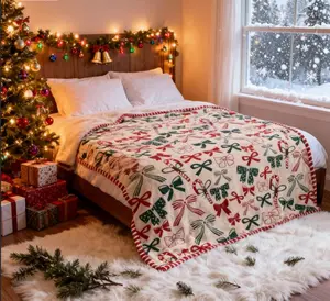 Holiday Printed Throw with Border Flannel Blanket Soft Suitable for All Seasons Bed Sofa Camping Machine Washable Gift for Friends Family on Birthdays Thanksgiving Christmas Halloween