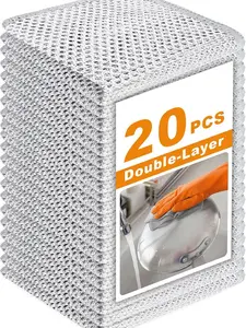 wired  ish  rags 20 Counts Non Scratch Wire Dishcloth Multipurpose Wire Dishwashing Rag Metal Scrubbers for Wet and Dry Cleaning 2 Layer Kitchen Cleaning Cloth Cleaning Tool Dish Towels