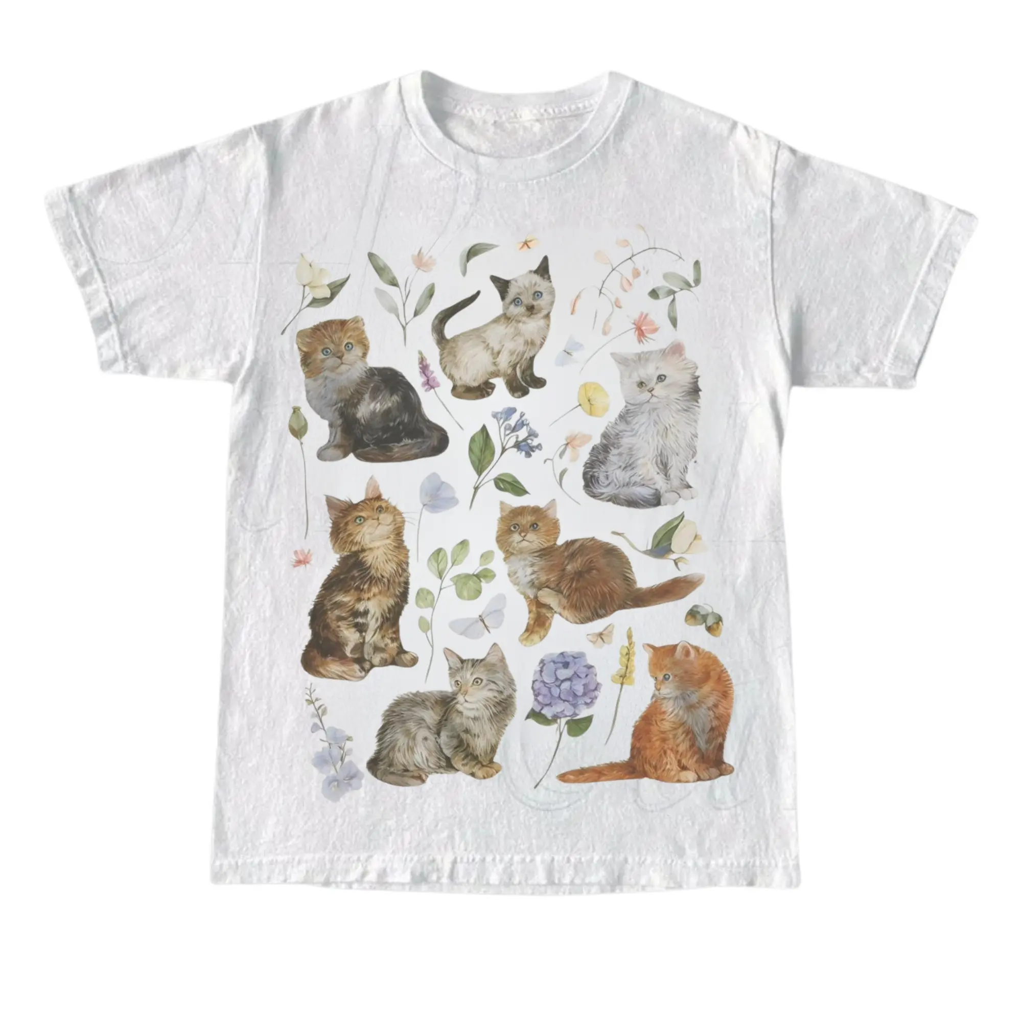 Vintage Style Floral Kitten - CottageCore Cat Graphic Tshirt,  Fantasy Kitten Tshirt, Cute Cat Shirt, Love Cat Tshirt,Unisex Shirt Menswear Womenswear Streetwear