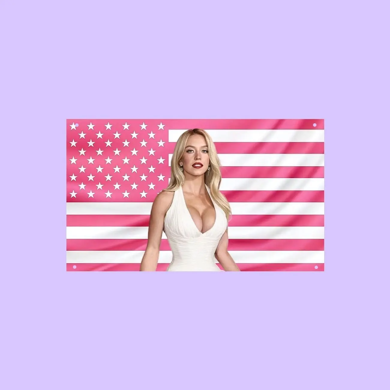 Sydney Sweeney Pink US Wall Tapestry Flag, Pink American Flag Hollywood Actress Bedroom Decor, Celebrity Fan Banner