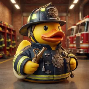 Creative Firefighter Duck Figurine, Resin Desktop Handmade Decorative Gift, Creative Desktop Ornament, Birthday Present, Cartoon Collection Theme, Statue Figurines