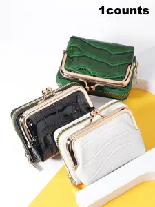Women's Fashionable Crocodile Embossed Short Wallet, Casual Versatile Card Holder, Multi-functional Wallet for Women & Girls, Zipper Card Holder, Credit Card Organizer