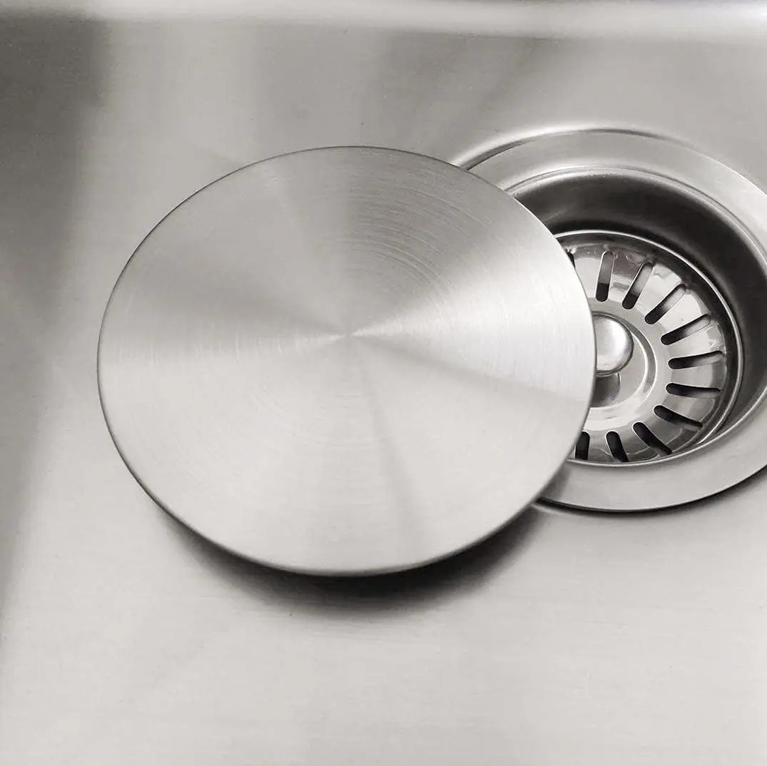 Kitchen Sink Stopper, Flat Decor Cover 304 Stainless Steel Sink Drain Stopper, Fits 3.5" Standard Strainer Brushed Nickel