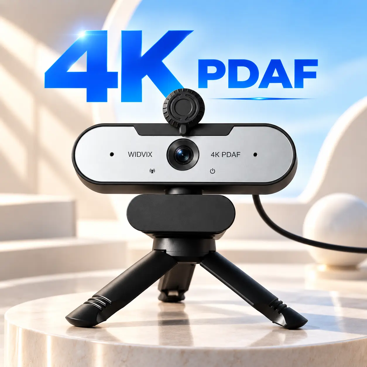 (D) 4K PDAF Webcam for PC, 4K Ultra HD USB Camera, Wide Angle Lens, Built-in Microphone, Low-Light Adjustment, Privacy Cover, Tripod & Clip Mount, Plug & Play Webcam for Work, Video Calls & Online Teaching
