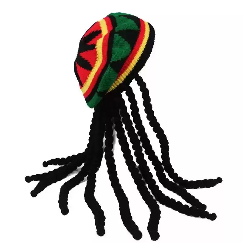 Jamaican Dreadlocks Knit Beret, Colorful Braids Reggae Style Wool Wig, One Size Fits All, Halloween Party Accessory, Gifts for Music Lovers for Women & Men, Rainbow Funky Style