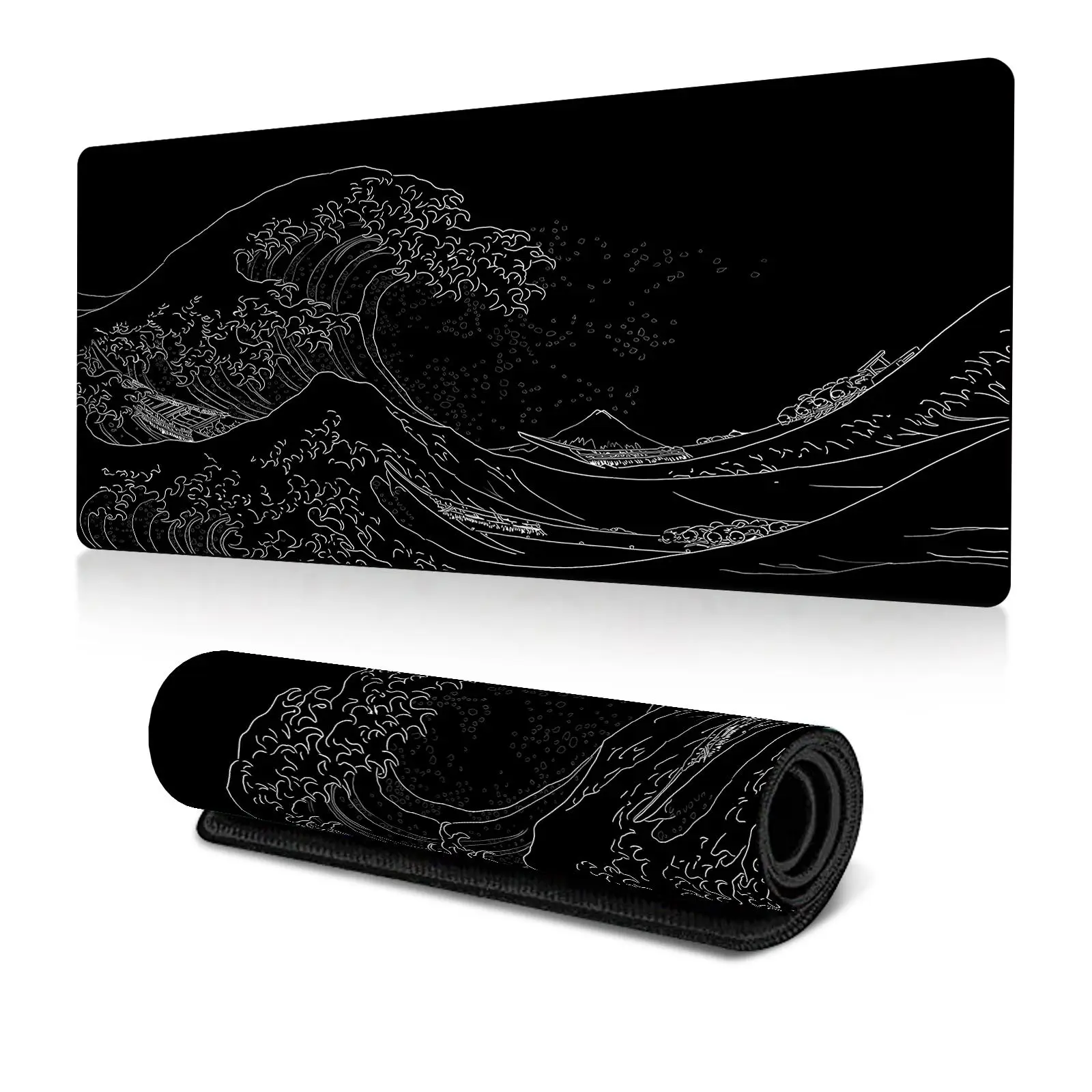 Sea Wave Pattern Mouse Pad, 1 Count Extended Gaming Keyboard Mat, Large Desktop Pad with Stitched Edge & Non-slip Rubber Base