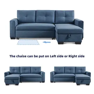 American Furniture Classics SS2791P-BUSS OS Home & Office Furniture Tufted Sectional Chaise Sofa Sleeper with Storage, Blue