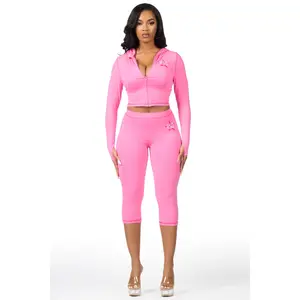 Sharina Pink Zip Up Capri Set
