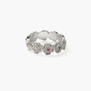 en route Daisy Rose Ring in Silver, Elegant Textured Floral Design, Perfect for Daily Wear & Stacking