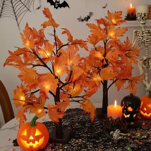 Maple Tree Lights, 2 Pack Battery Operated & USB Powered, 24 Inch Artificial Fall Tree with Warm White Lights for Thanksgiving Table Decor, Wedding, Cafe, Halloween Party