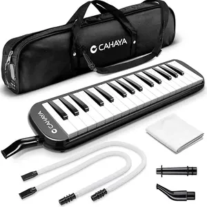 CAHAYA Black Melodica 32 Keys Double Tubes Mouthpiece Air Piano Keyboard Musical Instrument with Carrying Bag, Gift for Kids and Musicians Portable