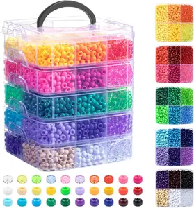 Simetufy 6000Pcs Pony Beads, 30 Colors 6x9MM Kandi Beads Bulk for Crafts Bracelet Making Hair Braiding Jewelry Key Chains DIY Crafts Christmas Gifts (3.44lb, Stack Box)