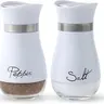 Salt and Pepper Shakers Set - Salt Containers for Gifts, Kitchen Decor, , RV, Camp, BBQ, 4 ozFarmhouse Dispenser with Glass Bottom, White, Set of 2