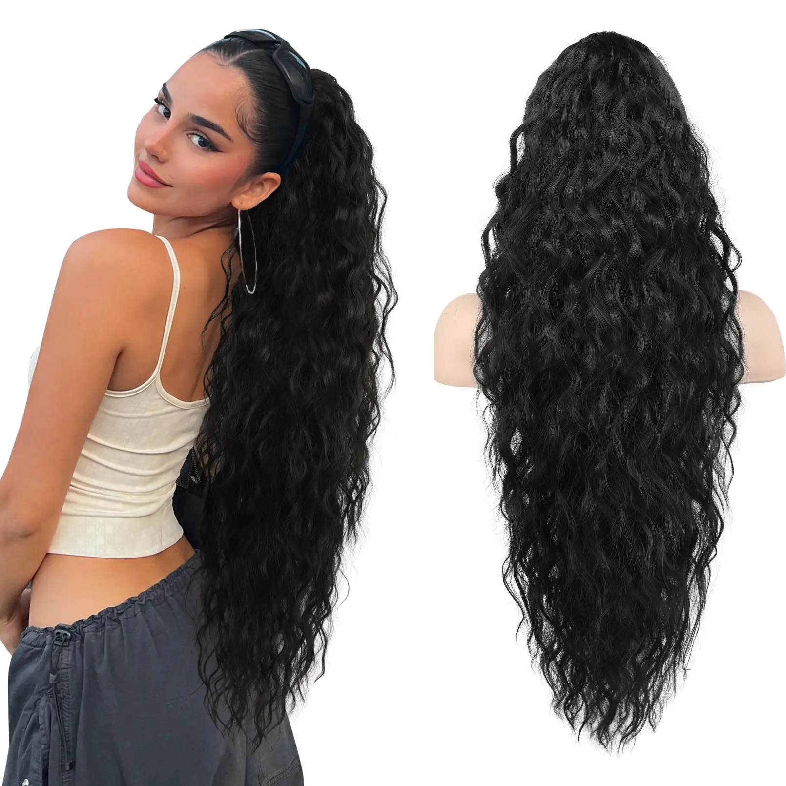 SEIKEA 30" Lightweight Fluffy Claw Clip in Ponytail, Long Curly Wavy Multi Layered Natural Soft Clip on Ponytails Fake Pony tails Hair Extensions for Women, Comfortable To Wear Easy To Go