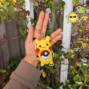 Yellow Electric Mouse Crochet Plush Keychain – Handmade Mini Animal Bag Charm, Kawaii Gift for Anime Fans and Collectors