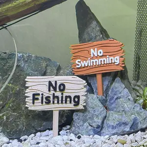 Wooden Forest Aquarium Sign – “No Fishing” or “No Swimming” | Small Tank Decor for Fish, Reptiles, Amphibians & Inverts | Beige, Brown, Black, or Pink Options | Fantasy Forest Vibe