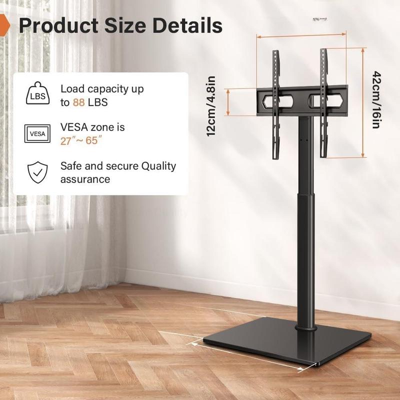 KKTONER Universal Floor TV Stand for 27 to 65 Inch TVs, Height Adjustable, Swivel, Max VESA 400x400mm, Holds up to 88 lbs
