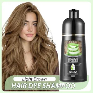 Light Brown Aloe Vera Hair Dye Shampoo for Women & Men, 15 Min Gray Coverage, 3 in 1 Semi-Permanent Color with Natural Herbal Ingredients, Lasts 60 Days