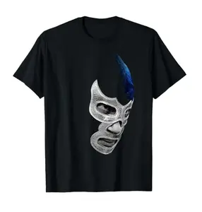 1 Men's Casual Cotton T-Shirt with Mexican Art Devil Blue Fighting Mexican Wrestler Legend App, Regular, Knitted Fabric, Geometric Pattern, Suitable for Sports, Running, Training, Hiking and Outdoor Activities, Unisex, heavyweight short sleeve Printed