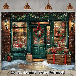 2D flat banner, 1pc Backdrop Festive Wreaths and Gifts Party Banner, High-Quality Photography Background, Theme Party Wallpaper, Fun Photo Booth Prop, Feet Decoration Ornaments, Christmas, Party Decoration Supplies,summerwins