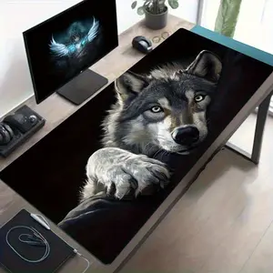 Free Express1pc Large Gray Wolf Digital Art Desk Mat - Non-Slip Gaming & Office Computer Mouse Pad with Stitched Edges, Gray Wolf Howling the /Lone Wolf Night Scene, Polyester Desk Mat Suitable for Gaming, Office, or as a Unique Birthday and Christmas Gif