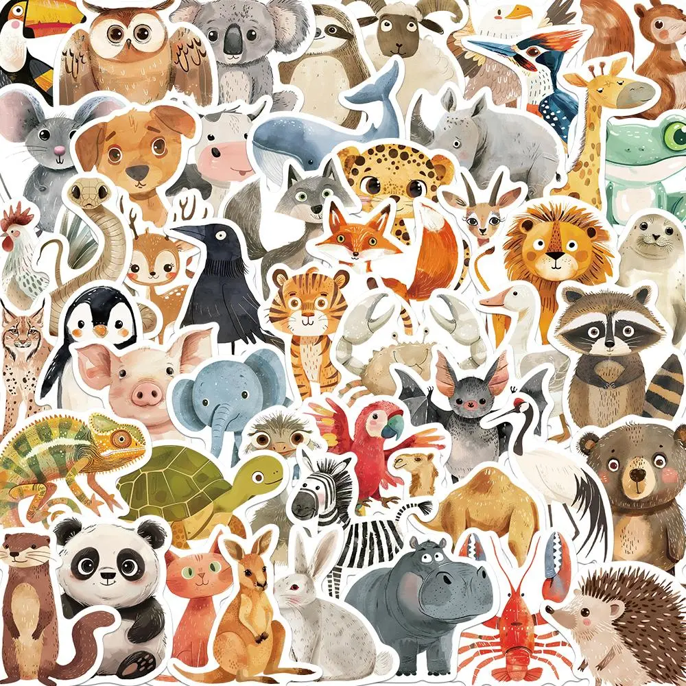 Cute Animal Pattern Sticker (50pcs), Self Adhesive Decorative Sticker, Creative Decals for Water Bottle, Laptop, Phone Case, Scrapbooking, Journal Making