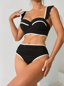 New Hard Cup Bikini Women's Swimsuit, New Steel Support Push Up Colorblock Holiday Beach Vacation 2 Piece Set