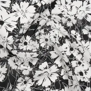 Silk and Cotton Voile Print - Black and White Florals - Deadstock