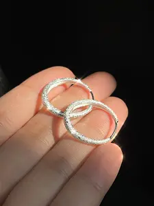 925 Silver Needle Frosted Hoop Earrings for Women Simple Sparkling Plain Circle Earrings Hypoallergenic Versatile Earrings