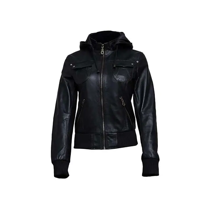 Nexus Black Leather Bomber Jacket - Premium Real Leather with Attached Hood